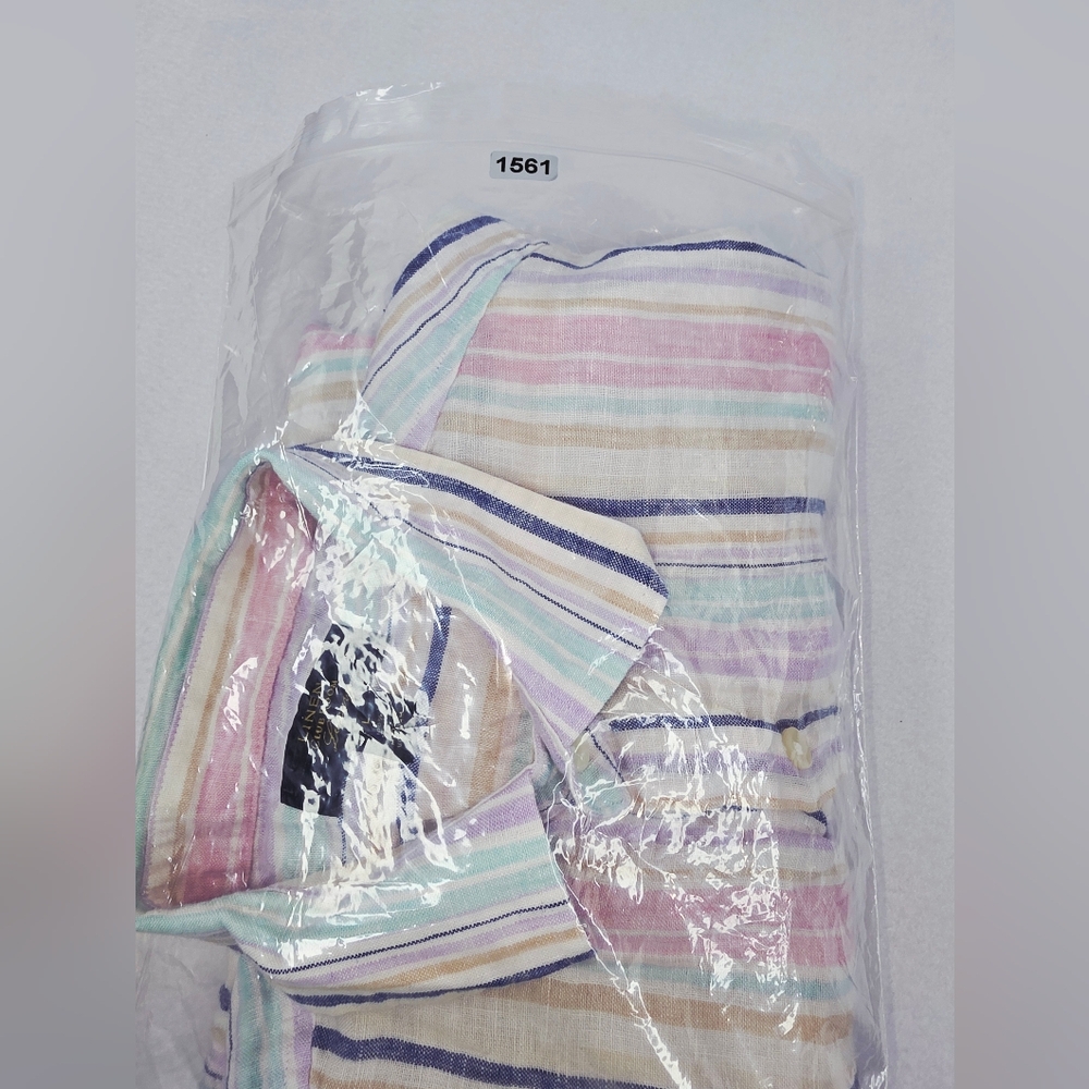 Club Room Luxury Men's Button Front Stripe Linen Shirt Pastel Size Large X-1561 - Picture 7 of 7